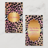 PixDezines  roze cheetah+zebra Visitekaartje (Voorkant / Achterkant)