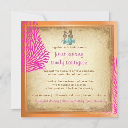 PixDezines Roze Coral+Seahorse Kaart (Achterkant)