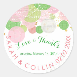 PixDezines roze/groen/lantaarns/diy achtergrond Ronde Sticker