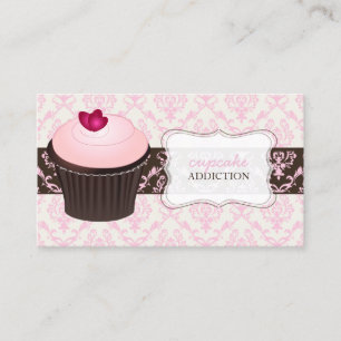 PixDezines roze hark cupcake+chantal damask Visitekaartje