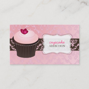 PixDezines roze hart cupcake+chantal damast Visitekaartje