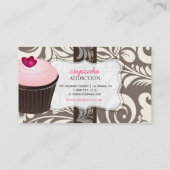 PixDezines roze hart cupcake + damask Visitekaartje (Achterkant)
