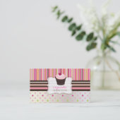PixDezines roze harten cupcake+strepen Visitekaartje (Staand voorkant)