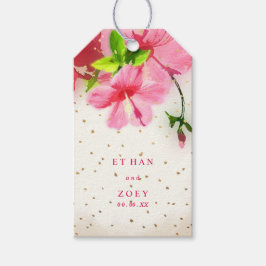 PixDezines roze hawaiiaanse hibiscus/dank u labels Cadeaulabel