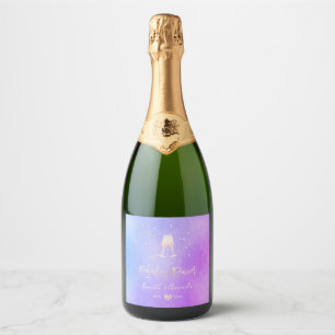 PixDezines Roze Mousserende Wijn Fluiten + Bubbles Sparkling Wijnetiket