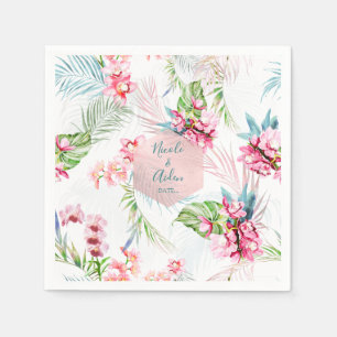 PixDezines Roze Orchidee+Palmen Tropische bruiloft Servet