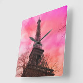 PixDezines roze paris/eiffeltoren Vierkante Klok (Hoek)