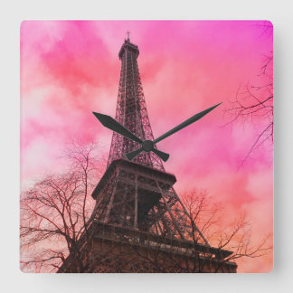 PixDezines roze paris/eiffeltoren Vierkante Klok
