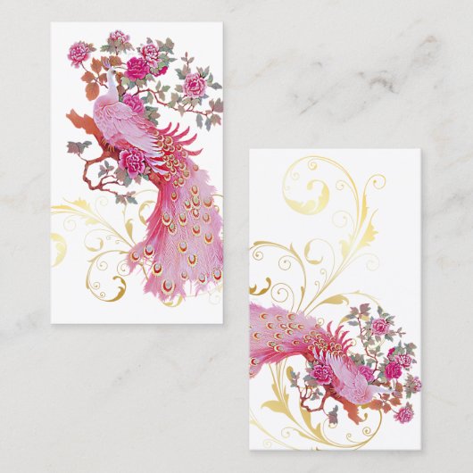 PixDezines roze pauw/diy achtergrondkleur Visitekaartje (Voorkant / Achterkant)