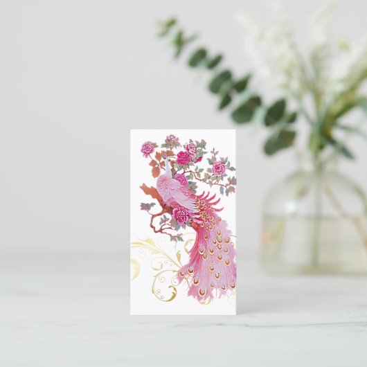 PixDezines roze pauw/diy achtergrondkleur Visitekaartje (Staand voorkant)