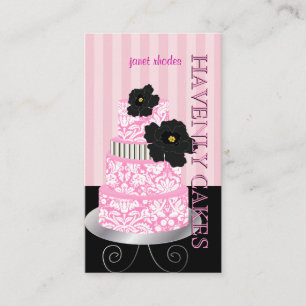 PixDezines Roze strepen+Demptaart/Pâtisserie Visitekaartje
