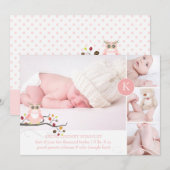 PixDezines roze uil/diy accent kleur Aankondiging (Voorkant / Achterkant)