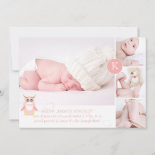 PixDezines roze uil/diy accent kleur Aankondiging