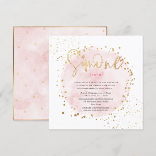 PixDezines Roze Waterverf Gold Dust Bat Mitzvah Kaart
