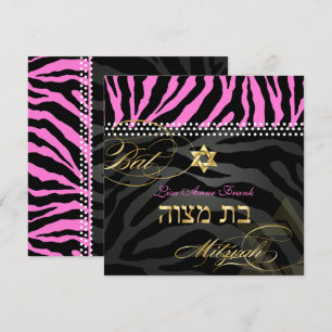PixDezines Roze Zebra Bat Mitzvah / DIY kleur Kaart