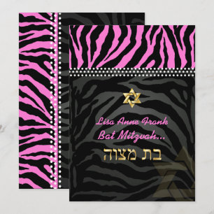 PixDezines Roze Zebra Bat Mitzvah / DIY kleur Kaart