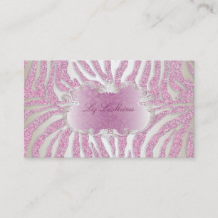 PixDezines roze zebra/champagne Visitekaartje