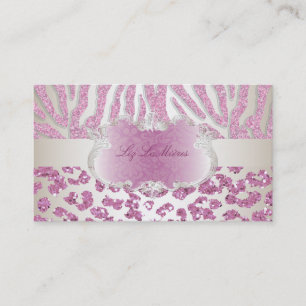 PixDezines roze zebra/luipaard/champagne Visitekaartje