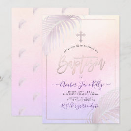 PixDezines Roze Zilveren Palmen Doop Kaart