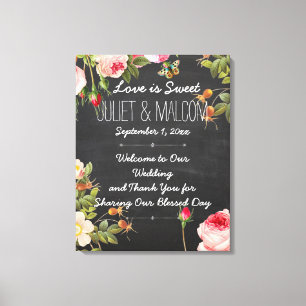 PixDezines Rozen/DIY Schoolbord Huwelijksreceptie Canvas Afdruk