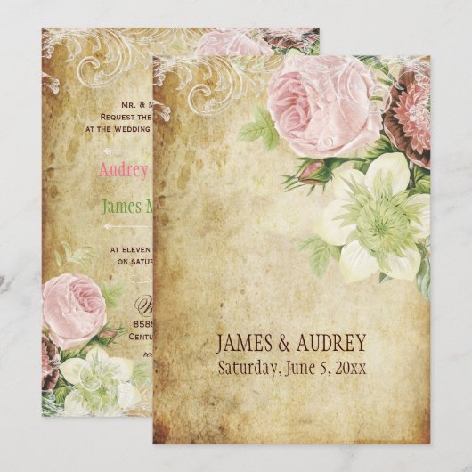 PixDezines  rozen/perkament Kaart (Voorkant / Achterkant)