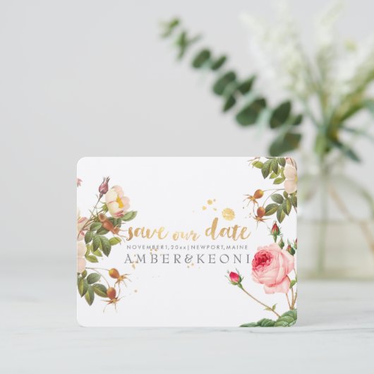 PixDezines  rozen/save our date Save The Date (Staand voorkant)