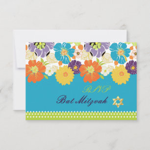 PixDezines rsvp/Alegre retro floral, Bat Mitzvah RSVP Kaartje