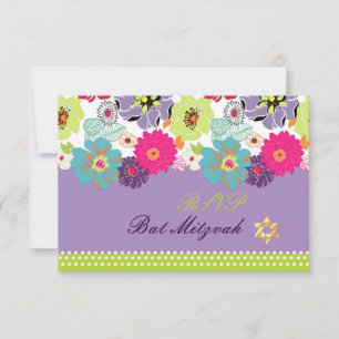 PixDezines rsvp/Alegre retro floral, Bat Mitzvah RSVP Kaartje