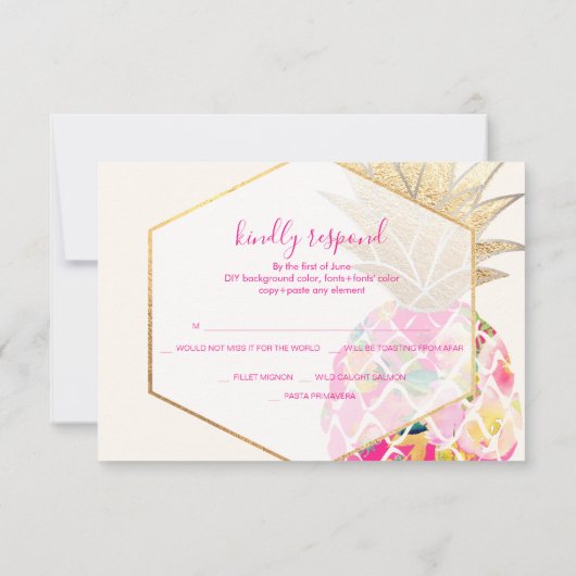 PixDezines RSVP Aloha Pink Ananas/Script Or (Dos)