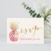 PixDezines RSVP Aloha Pink Pineapple/Gold Script Kaartje (Staand voorkant)