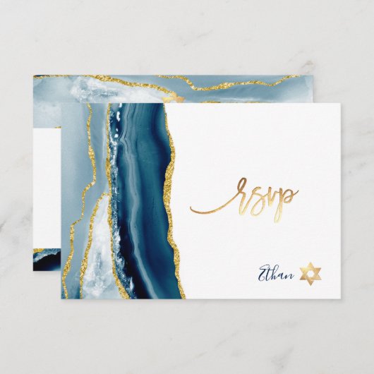 PixDezines RSVP Aquarelle Agate Bar Mitzvah ✡ (Devant / Derrière)