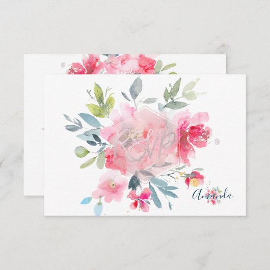 PixDezines RSVP Aquarelle Fleurs Bat mitzvah ✡ (Devant / Derrière)