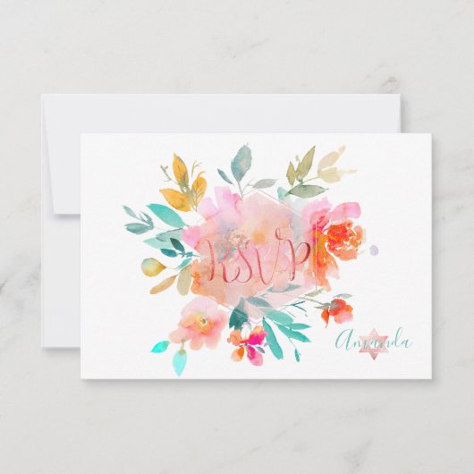 PixDezines RSVP Aquarelle Fleurs Bat mitzvah ✡ (Devant)