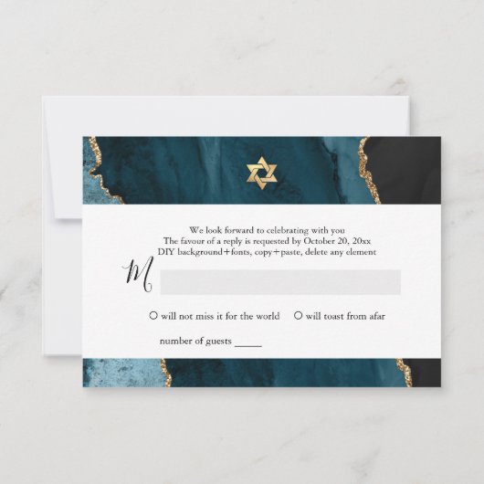 PixDezines RSVP Aquarelle Turquoise Agate Bar Mitz (Dos)