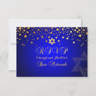 PixDezines RSVP, BAR MITZVAH+GOLD CONFETTI RSVP Kaartje