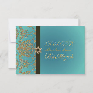 PixDezines rsvp bat mitzvah+faux Gold damask Kaartje