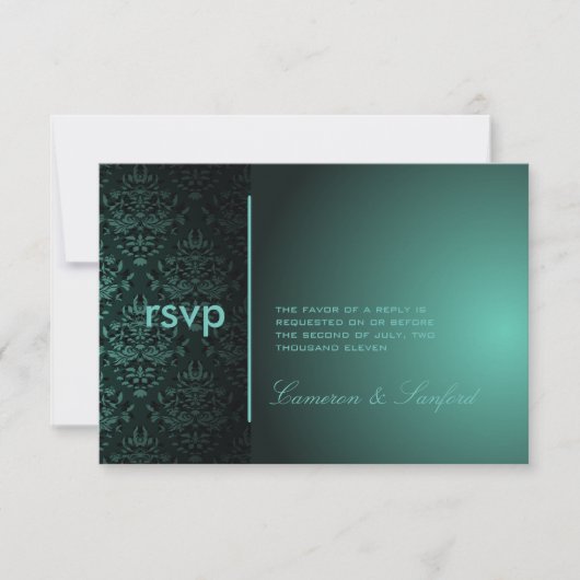 PixDezines RSVP Bijoux Damask/Blauwgroen Groen Kaartje (Voorkant)