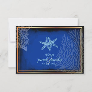 PixDezines rsvp blauwe zeester+koraal/diy kleur Kaartje