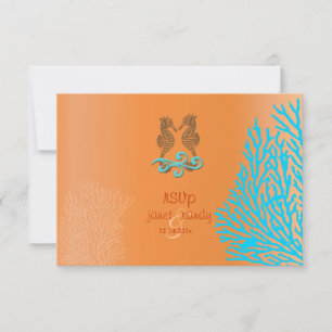 PixDezines rsvp Blue Coral+Seahorse, strandpartij Kaartje