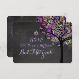 PixDezines Rsvp-boom van het leven Bat Mitzvah Kaart