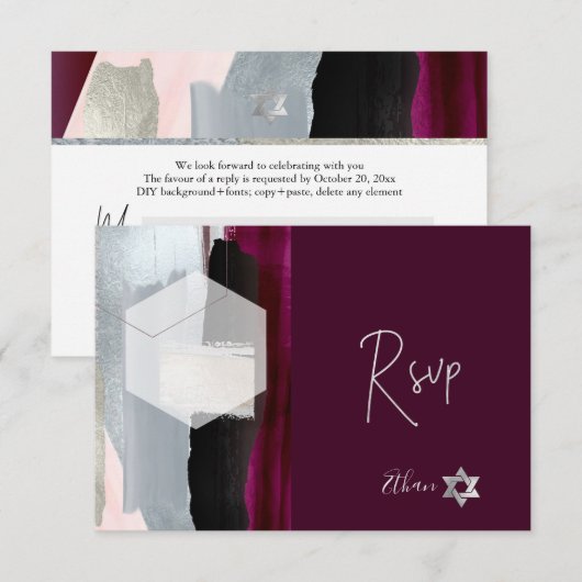 PixDezines RSVP Bourgogne Waterverf Bat Mitzvah ✡ (Voorkant / Achterkant)