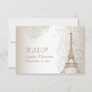 PixDezines RSVP Faux Bronze Eiffel Tower/Champagne Kaartje