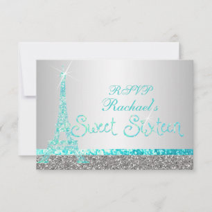PixDezines rsvp faux glitter eiffel/zoete zestien Kaartje
