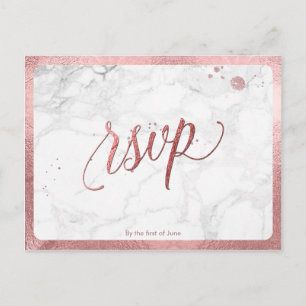 PixDezines RSVP/FAUX ROOS GOUD/MARMER Uitnodiging Briefkaart
