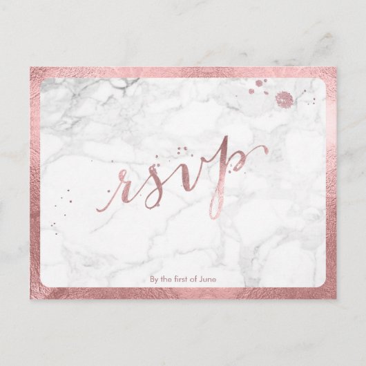 PixDezines RSVP/FAUX ROOS GOUD/MARMER Uitnodiging Briefkaart (Voorkant)