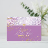 PixDezines rsvp Fidora Damask, Bat Mitzvah Kaartje (Staand voorkant)