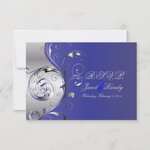 PixDezines rsvp Filigree+swirls/zilver+blauw Kaartje