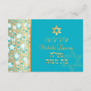 PixDezines rsvp grunge bar mitzvah/blue/gold Kaartje