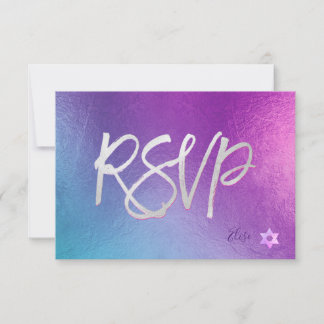 PixDezines RSVP H2 Ombre Paars+Roze Bat Mitzvah ✡ Kaartje