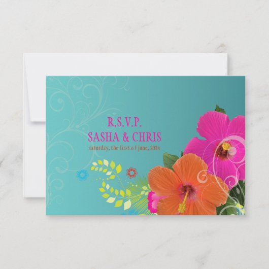 PixDezines rsvp hibiscus+fern Kaartje (Voorkant)
